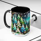 Pine Forest Mug 15oz, Stained Glass Style Coffee Cup, Winter Evergreen Tree Mug, Nature Lover Christmas Gift