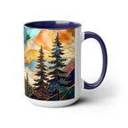 Stained Glass Style Mountain Mug, Forest Landscape Coffee Mug, Nature Lover Gift, Outdoor Adventure Mug, Fathers Day Gift 15oz