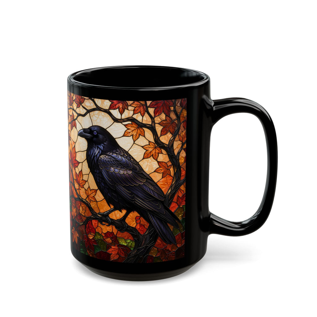 Raven Mug, Stained Glass Crow Coffee Mug, Gothic Raven Mug, Dark Academia Gift, Witchy Fall Mug, Bird Lover Gift, Halloween Cup 11oz, 15oz