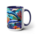 Dolphin Mug, Stained Glass Style Mug, Ocean Lover Gift, Ocean Lover Cup 15oz