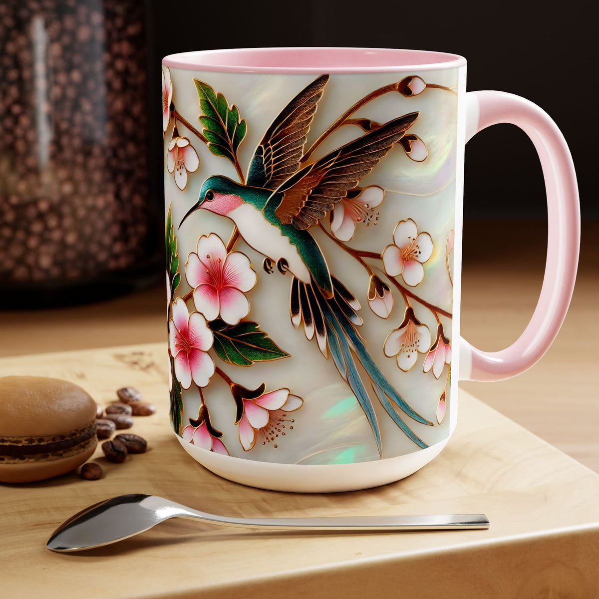 Floral Hummingbird Mug, Nature Lover Coffee Cup, Gift for Her, Cute Bird Mug, Mother Day Gift, Garden Lover Drinkware, Home Decor Cup 15oz