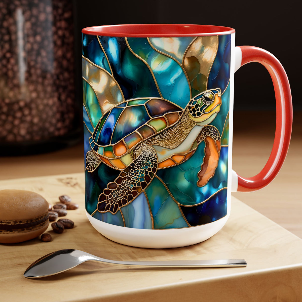 Sea Turtle Mug, Stained Glass Style | Ocean Coffee Cup, Ocean Lover Cup 15oz