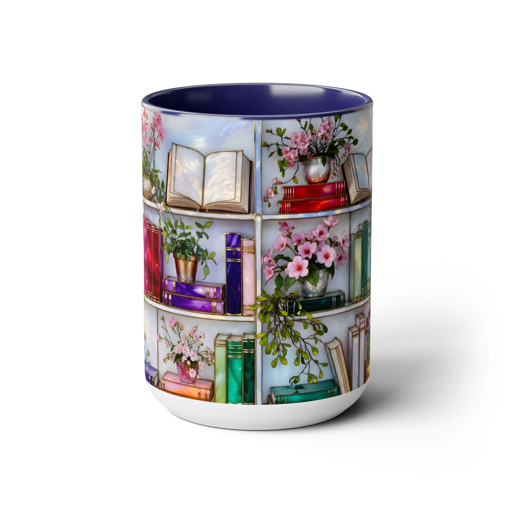 Stained Glass Style Bookshelf Mug, Colorful Floral Book Mug, Book Lover Gift. Elegant Reading Mug