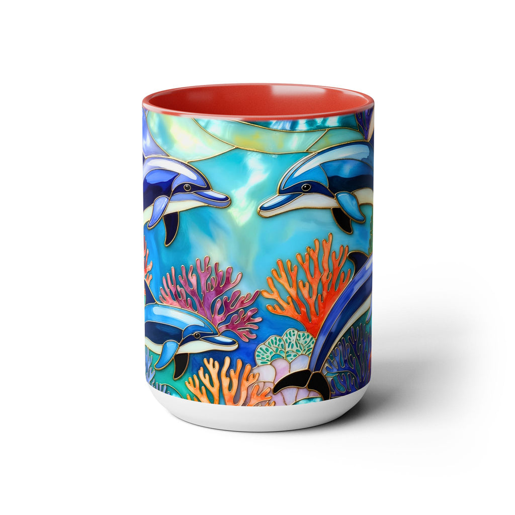 Dolphin Mug, Stained Glass Style Mug, Ocean Lover Gift, Ocean Lover Cup 15oz