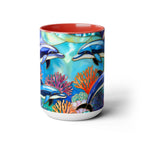 Dolphin Mug, Stained Glass Style Mug, Ocean Lover Gift, Ocean Lover Cup 15oz