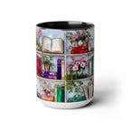 Stained Glass Style Bookshelf Mug, Colorful Floral Book Mug, Book Lover Gift. Elegant Reading Mug