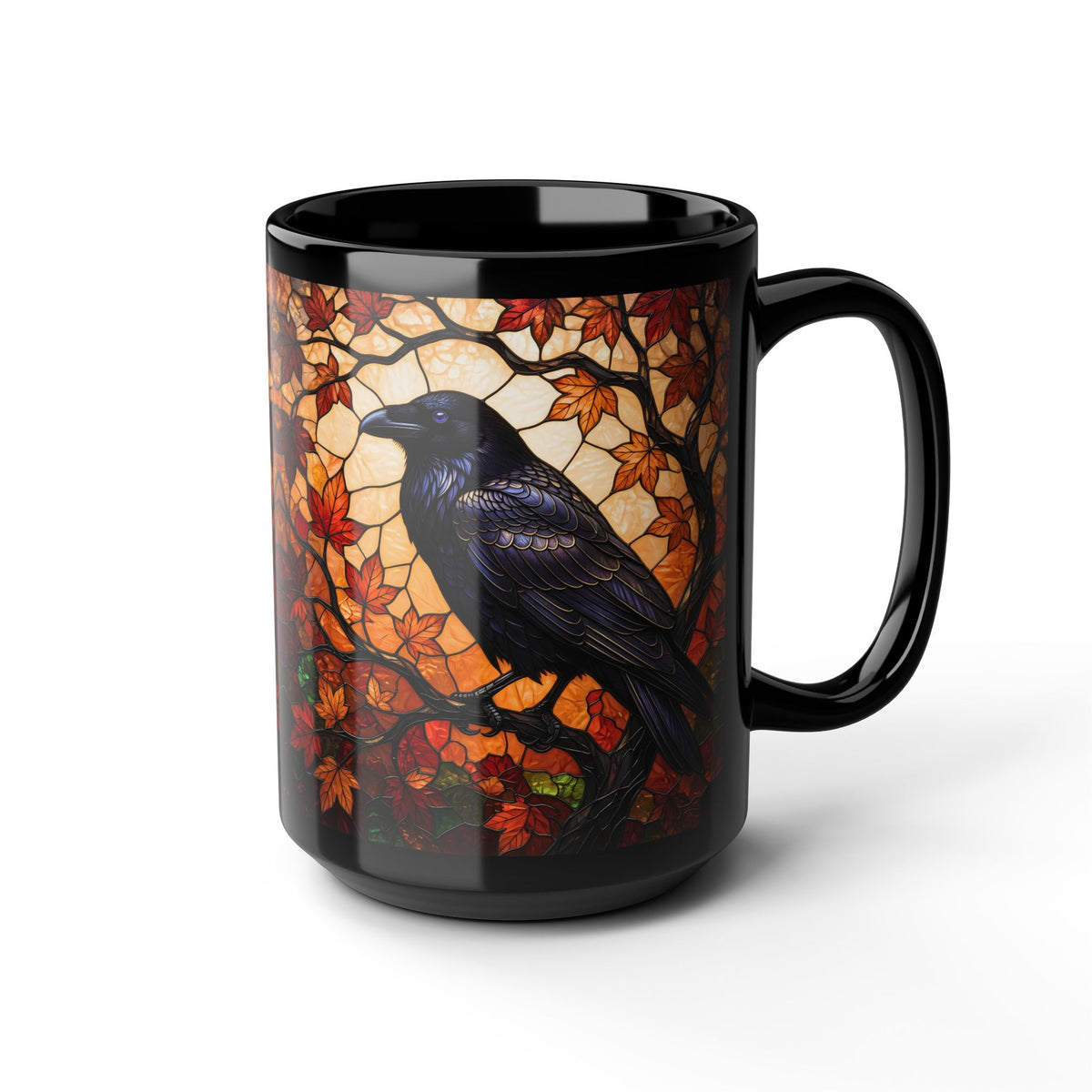 Raven Mug, Stained Glass Crow Coffee Mug, Gothic Raven Mug, Dark Academia Gift, Witchy Fall Mug, Bird Lover Gift, Halloween Cup 11oz, 15oz
