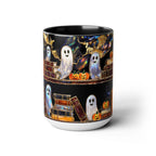 Halloween Ghost Bookshelf Mug, Cute Ghost Coffee Mug, Book Lover Gift, Spooky Books Mug, Fall Mug, Gothic Library Cup, Dark Academia Mug