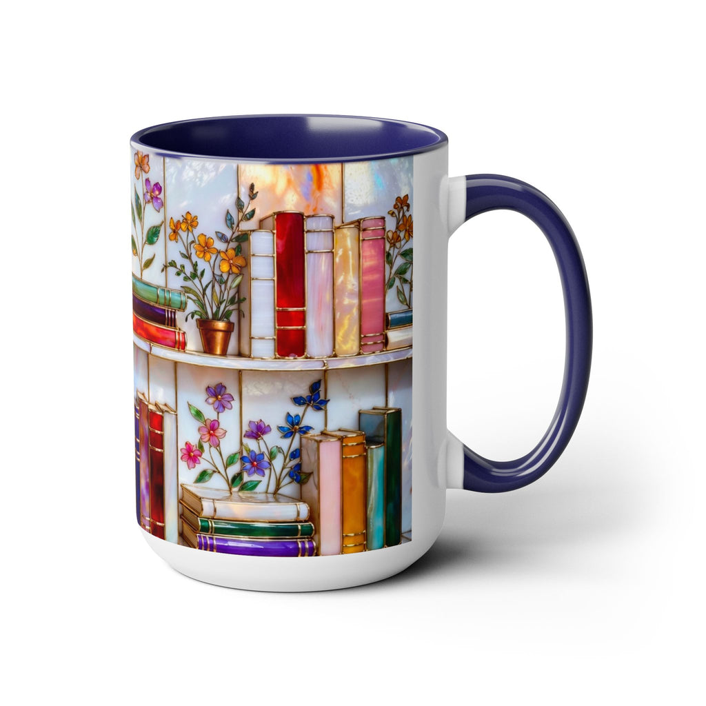 Floral Bookshelf Coffee Mug, Bookish Stained-Glass Style Mug, Book Lover Gift, Library Aesthetic Cup, Teacher Gift, Reading Mug 15oz