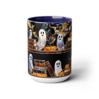 Halloween Ghost Bookshelf Mug, Cute Ghost Coffee Mug, Book Lover Gift, Spooky Books Mug, Fall Mug, Gothic Library Cup, Dark Academia Mug