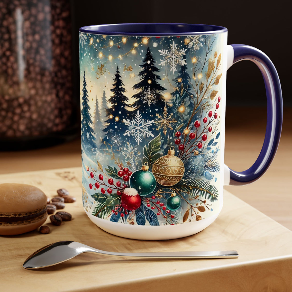 Festive Christmas Mug, Vintage Style Holiday Mug, Classic Christmas Tree Mug, Christmas Coffee Mug, Kitchen Decor Mug Forest Coffee Mug 15oz