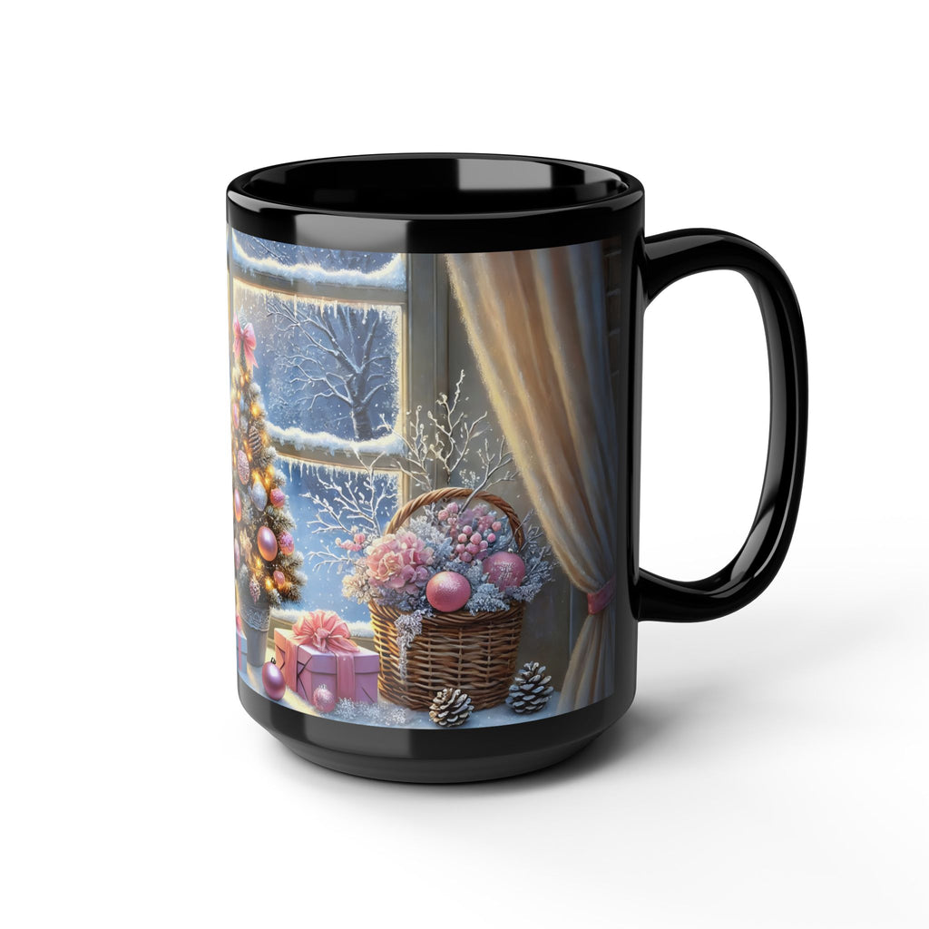 Cozy Christmas Snowy Window View Mug, Christmas Coffee Mug, Pink Holiday Decor Coffee Cup, Festive Kitchen Gift, Winter Mug 11oz, 15oz