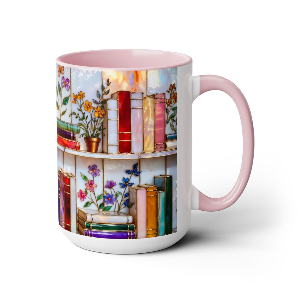 Floral Bookshelf Coffee Mug, Bookish Stained-Glass Style Mug, Book Lover Gift, Library Aesthetic Cup, Teacher Gift, Reading Mug 15oz