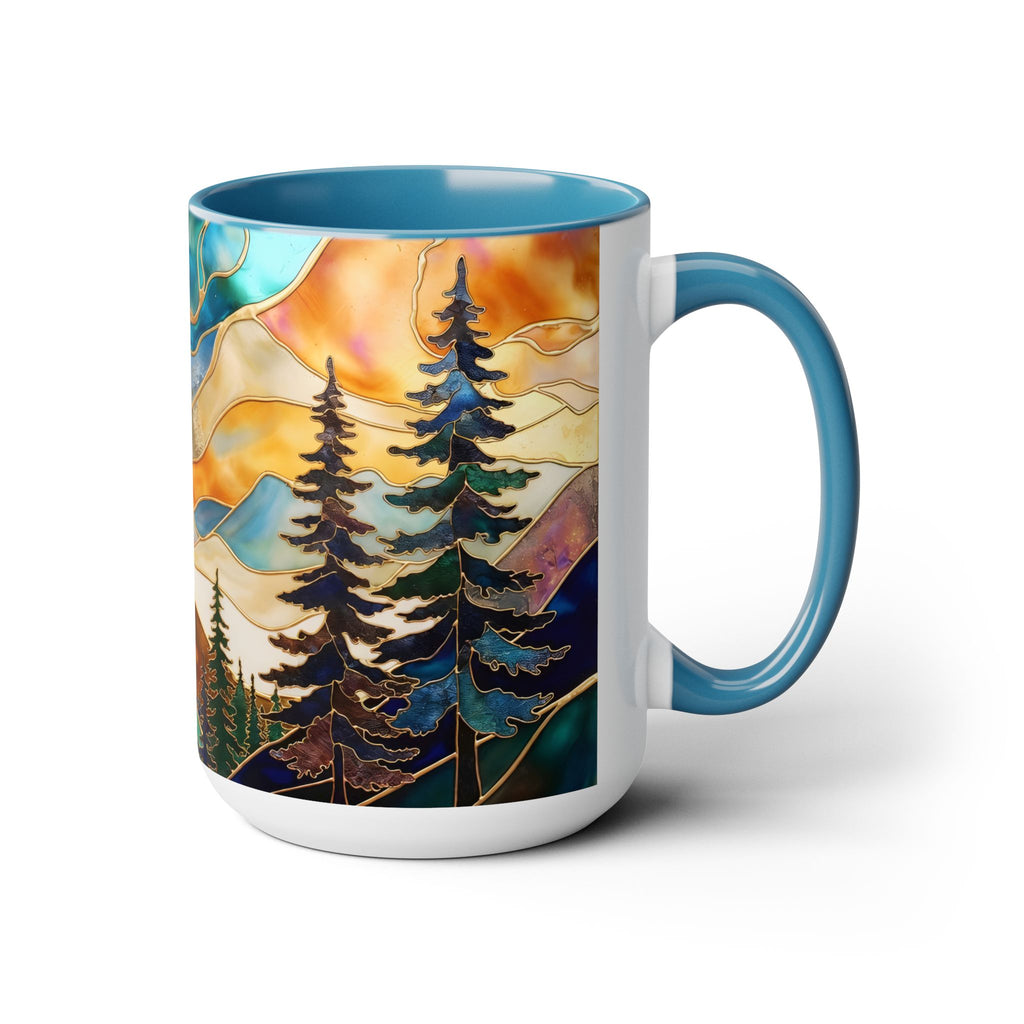 Stained Glass Style Mountain Mug, Forest Landscape Coffee Mug, Nature Lover Gift, Outdoor Adventure Mug, Fathers Day Gift 15oz