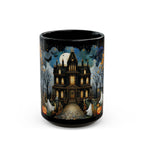 Halloween Haunted House Coffee Mug, Unique Halloween Gift, Spooky Witchy Cup, Halloween Cup, Vintage Style Halloween Mug, Ghost Mug 15oz
