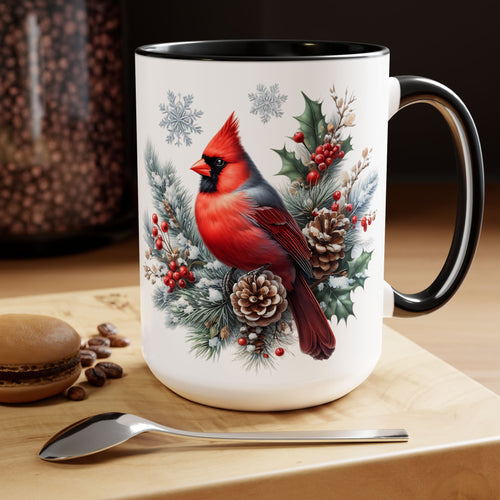 Cardinal Christmas Mug, Bird on Snowy Branch Mug, Bird Retro Christmas Mug, Cottagecore Mug, Christmas Movie Mug Christmas Kitchen Mug 15oz