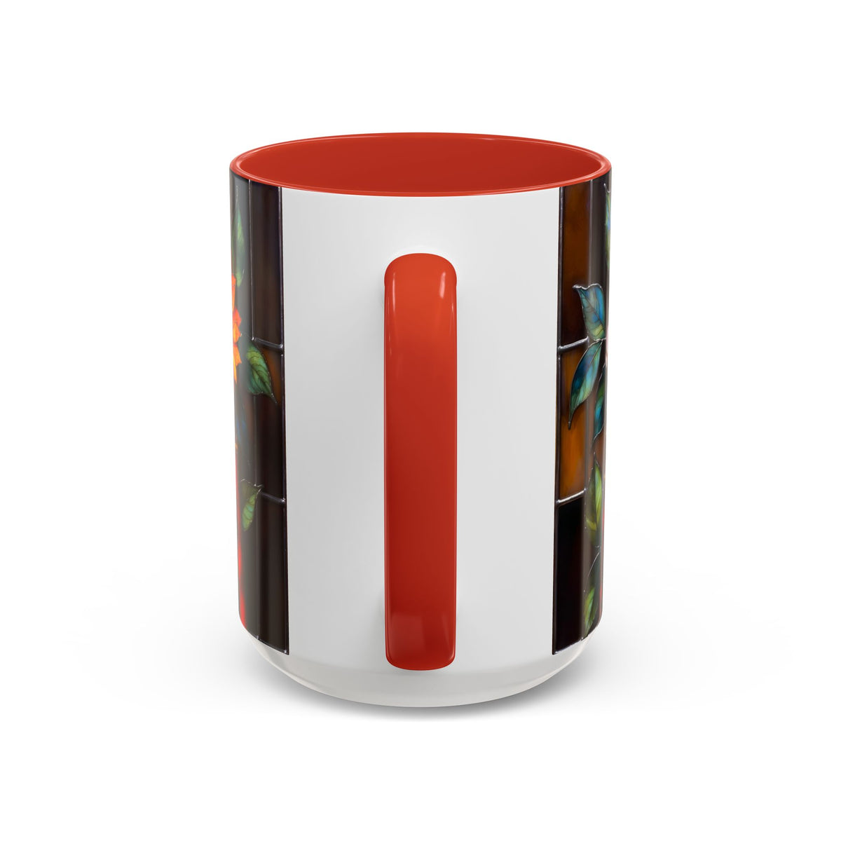 Floral Stained Glass Style Book Mug, Bookshelf Floral Ceramic Mug 15oz, Elegant Book Lover Gift, Garden Book Lover Gift