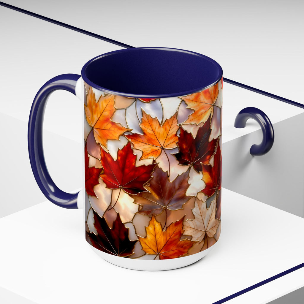 Autumn Maple Leaf Mug, Fall Stained-Glass Style Coffee Cup, Cozy Ceramic Seasonal Mug, Thanksgiving Gift Mug, Botanical Mug, Nature Mug 15oz