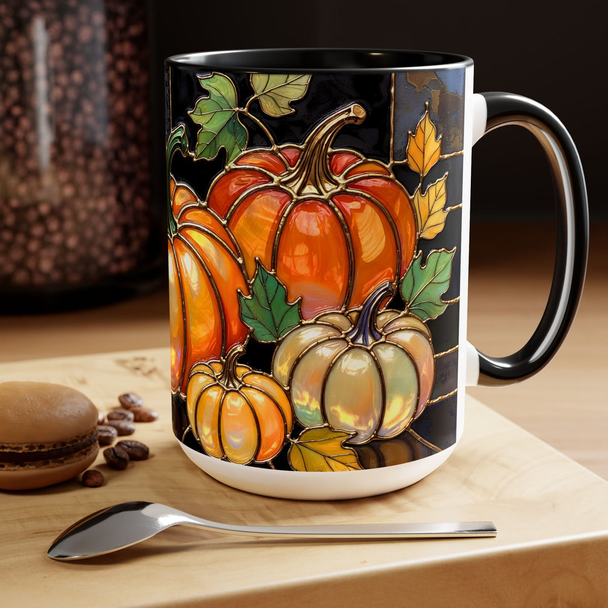 Pumpkin Mug, Fall Coffee Mug, Autumn Pumpkin Cup, Stained Glass Pumpkin Mug, Cozy Fall Gift, Thanksgiving Mug, Halloween Mug