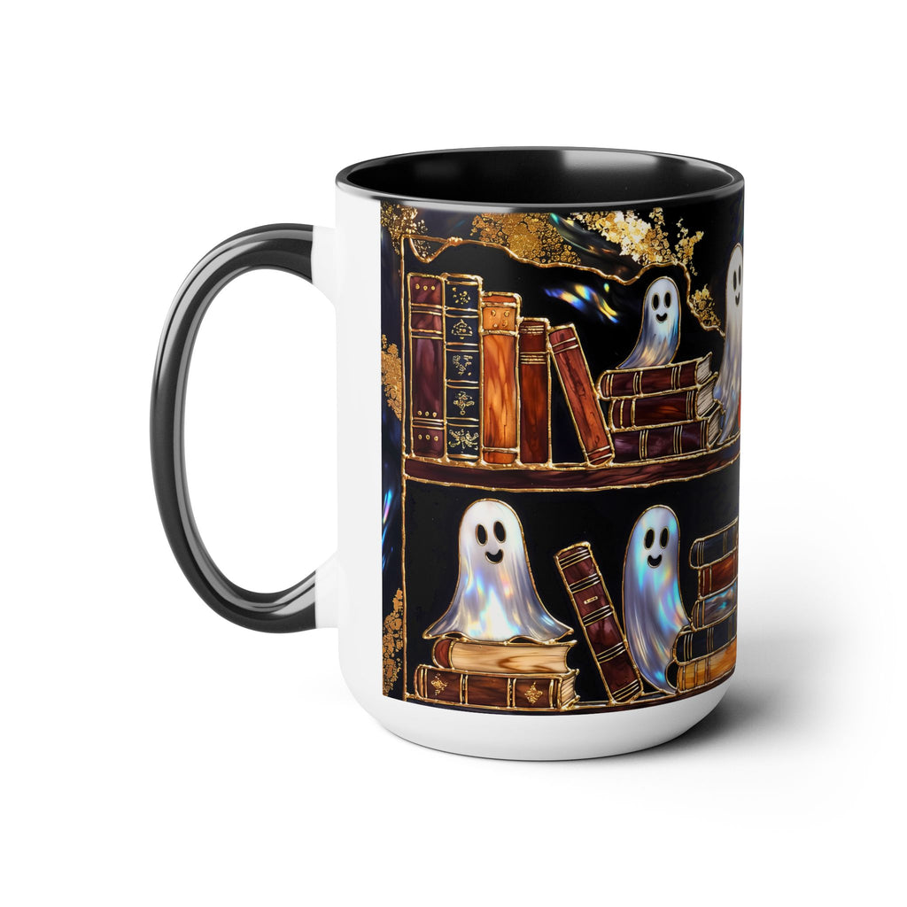Halloween Ghost Bookshelf Mug, Cute Ghost Coffee Mug, Book Lover Gift, Spooky Books Mug, Fall Mug, Gothic Library Cup, Dark Academia Mug