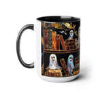 Halloween Ghost Bookshelf Mug, Cute Ghost Coffee Mug, Book Lover Gift, Spooky Books Mug, Fall Mug, Gothic Library Cup, Dark Academia Mug