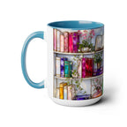 Stained Glass Style Bookshelf Mug, Colorful Floral Book Mug, Book Lover Gift. Elegant Reading Mug