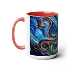 Blue Octopus Mug, Stained Glass Style | Ocean Art Coffee Cup, Beach Lover Cup 15oz