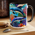 Dolphin Mug, Stained Glass Style Mug, Ocean Lover Gift, Ocean Lover Cup 15oz