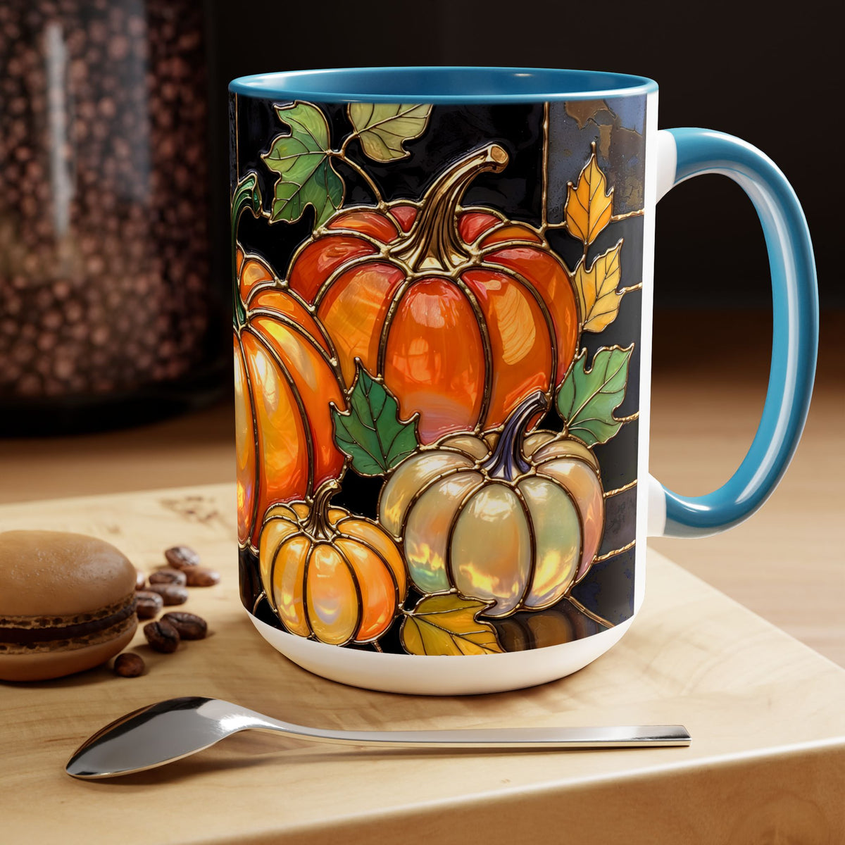 Pumpkin Mug, Fall Coffee Mug, Autumn Pumpkin Cup, Stained Glass Pumpkin Mug, Cozy Fall Gift, Thanksgiving Mug, Halloween Mug