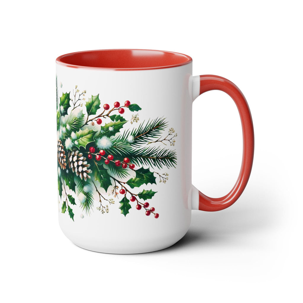 Snowy Garland Coffee Mug, Christmas Wreath Mug, Winter Holiday Ceramic Mug, Festive Garland Drinkware, Holiday Season Classy Mug Gift 15oz