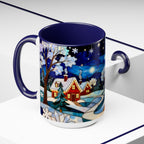 Stained Glass Christmas Village Mug, Winter Cottage Snow Scene Mug, Cozy Holiday Art Cup, Christmas Gift Mug 15oz