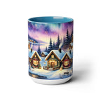Christmas Village Mug, Christmas Mug, Christmas Mountain Mug, Aurora Borealis Mug, Unique Christmas Gift, Lake Mug, Vintage Style Mug 15oz