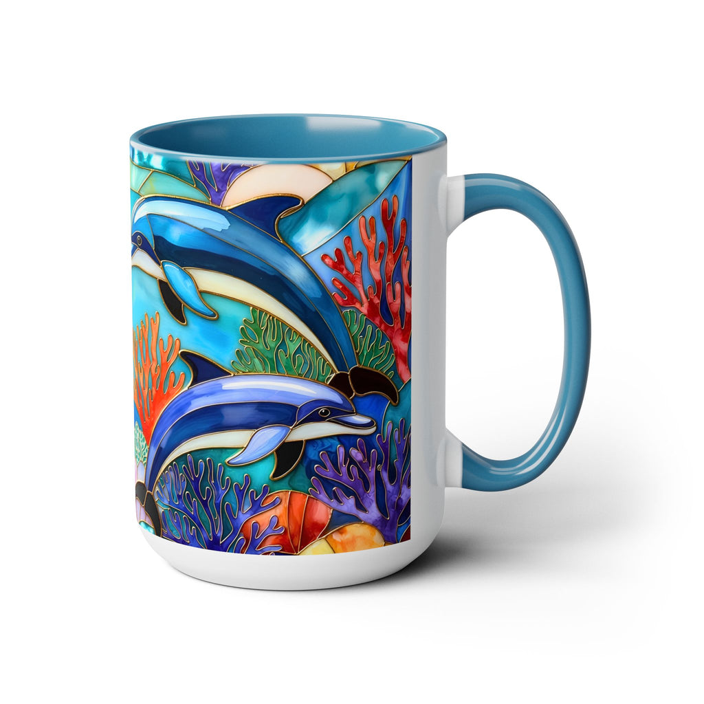 Dolphin Mug, Stained Glass Style Mug, Ocean Lover Gift, Ocean Lover Cup 15oz
