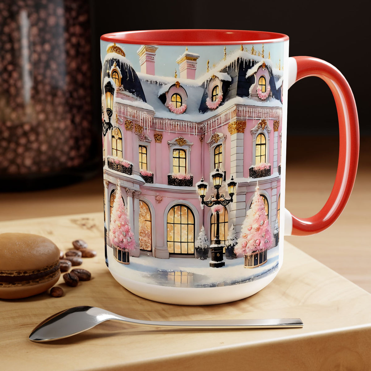 Pink Christmas Village Mug Christmas Movie Mug Christmas Coffee Mug Christmas Mug Aesthetic Mug Holiday Kitchen Decor Hot Coco Pink Mug 15oz