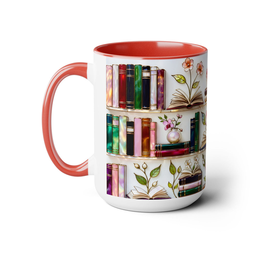 Stained Glass Bookshelf Mug, Book Lover Gift, Floral Bookish Cup, Library Aesthetic Mug, Ceramic Accent Mug, Reader Gift, Cozy Book Mug