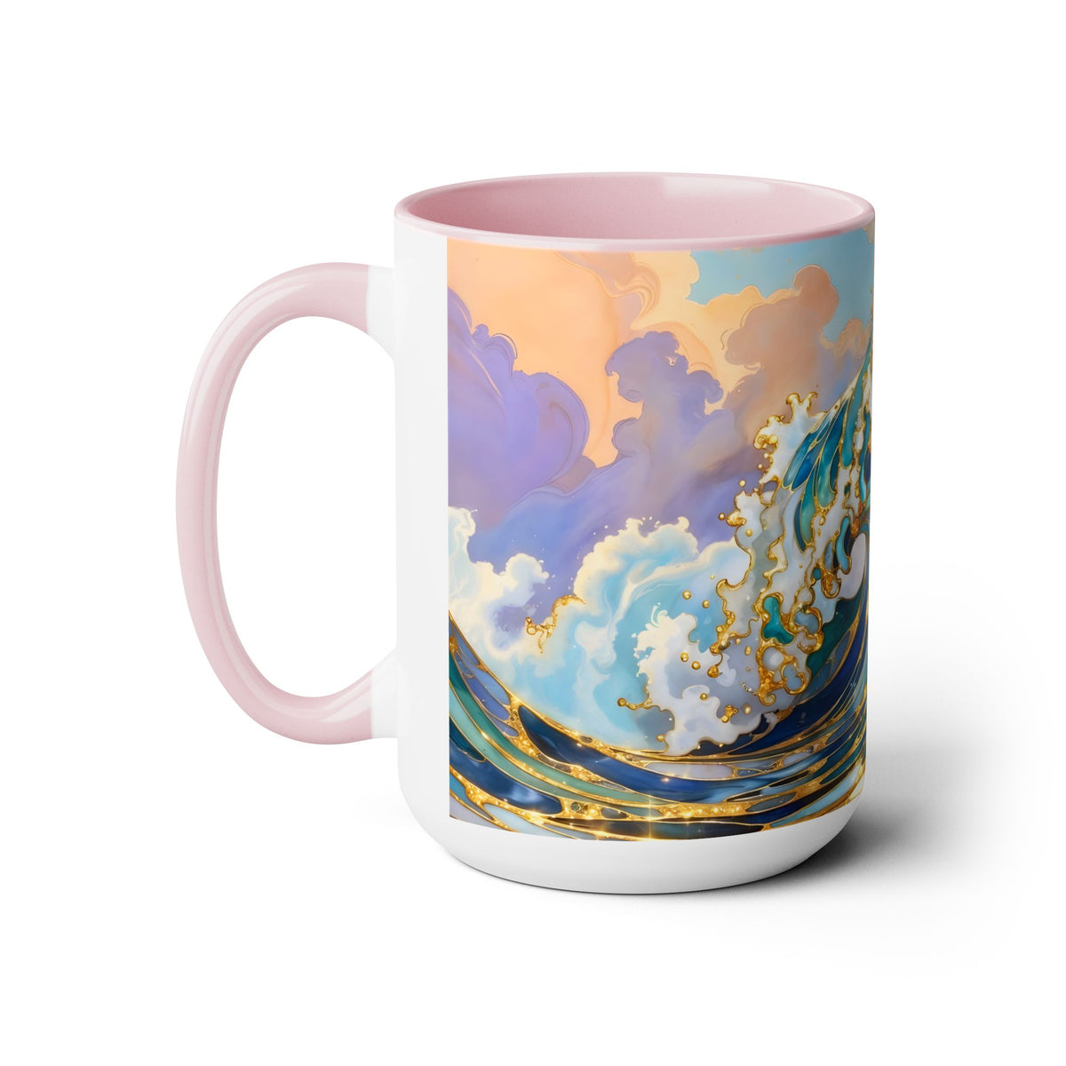 Ocean Waves Stained Glass Style Coffee Mug, Coastal Beach Decor Cup, Nautical Sea Wave Art Mug 15oz