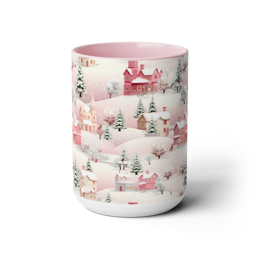 Pink Christmas Village Mug, Christmas Movie Mug, Christmas Coffee Mug, Merry Christmas Mug, Aesthetic Mug, Holiday Kitchen Decor, 15oz