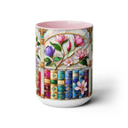 Floral Bookshelf Coffee Mug, Bookish Stained-Glass Style Mug, Book Lover Gift, Reading Mug for Women, Library Aesthetic Cup 15oz