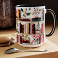 Stained Glass Bookshelf Mug, Book Lover Gift, Floral Bookish Cup, Library Aesthetic Mug, Ceramic Accent Mug, Reader Gift, Cozy Book Mug