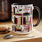 Stained Glass Bookshelf Mug, Book Lover Gift, Floral Bookish Cup, Library Aesthetic Mug, Ceramic Accent Mug, Reader Gift, Cozy Book Mug