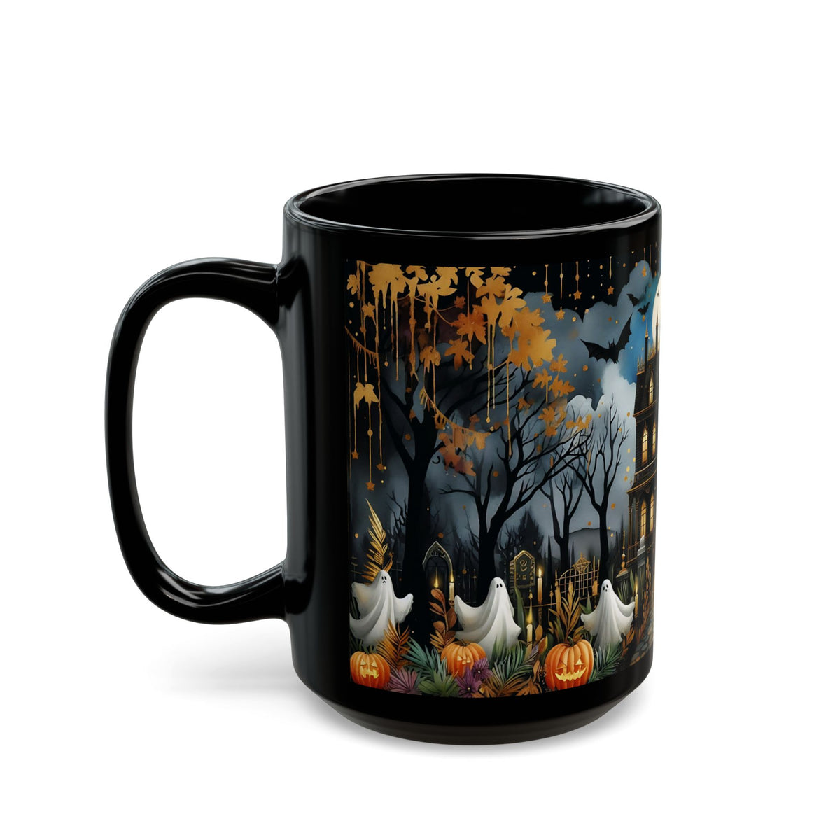 Halloween Haunted House Coffee Mug, Unique Halloween Gift, Spooky Witchy Cup, Halloween Cup, Vintage Style Halloween Mug, Ghost Mug 15oz
