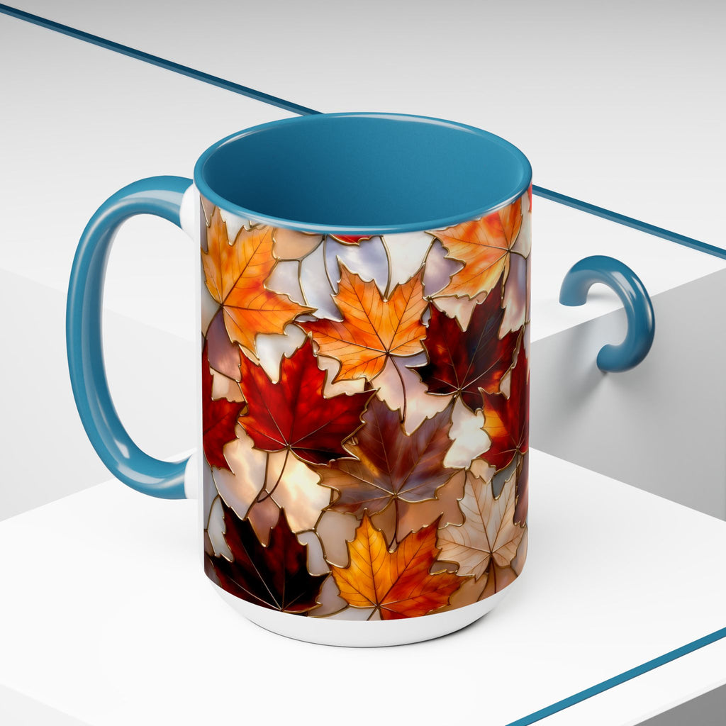 Autumn Maple Leaf Mug, Fall Stained-Glass Style Coffee Cup, Cozy Ceramic Seasonal Mug, Thanksgiving Gift Mug, Botanical Mug, Nature Mug 15oz