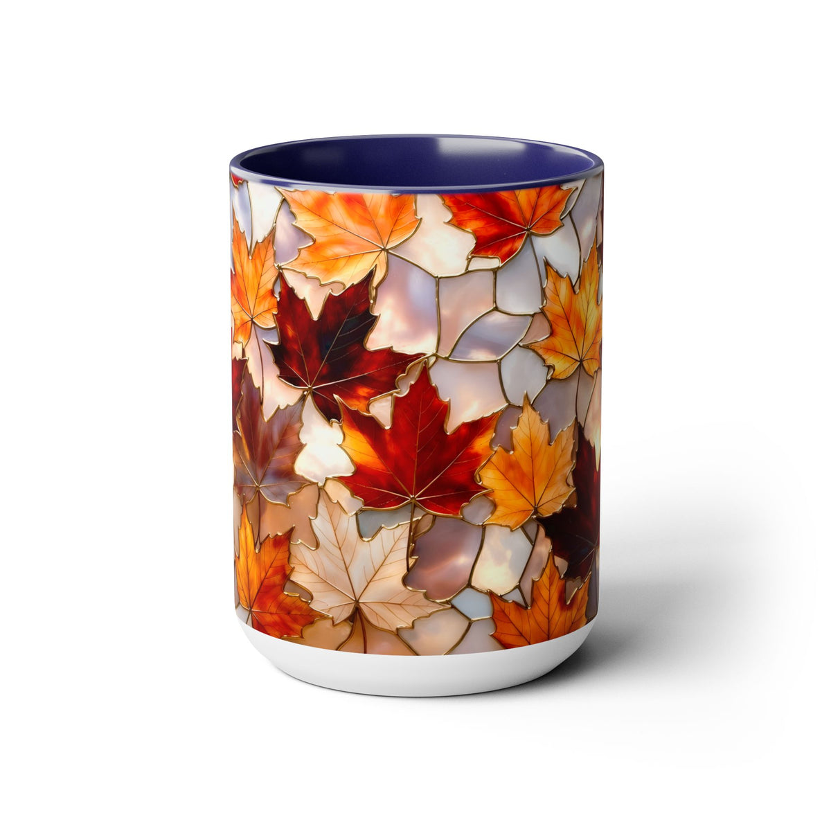 Autumn Maple Leaf Mug, Fall Stained-Glass Style Coffee Cup, Cozy Ceramic Seasonal Mug, Thanksgiving Gift Mug, Botanical Mug, Nature Mug 15oz