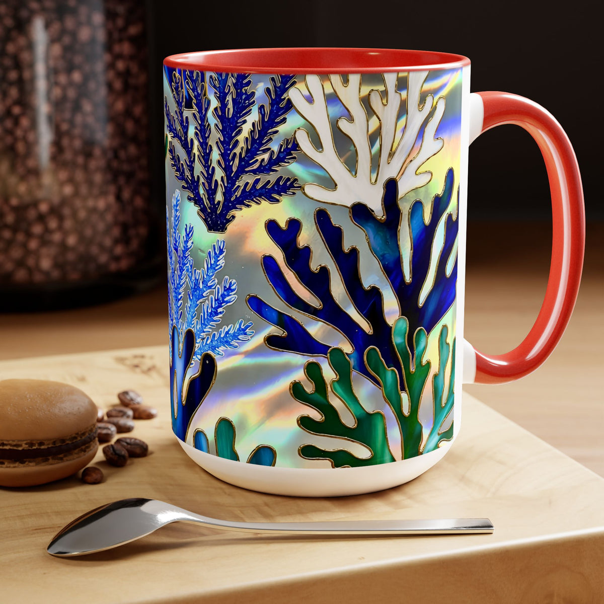 Coral Reef Mug, Stained Glass Style, Ocean Lover Gift Ocean Coffee Cup, Ocean Lover Cup 15oz