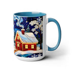 Stained Glass Christmas Village Mug, Winter Cottage Snow Scene Mug, Cozy Holiday Art Cup, Christmas Gift Mug 15oz