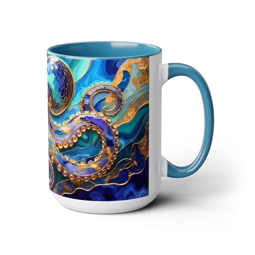 Blue Octopus Mug, Stained Glass Style | Ocean Art Coffee Cup, Beach Lover Cup 15oz