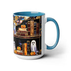 Halloween Ghost Bookshelf Mug, Cute Ghost Coffee Mug, Book Lover Gift, Spooky Books Mug, Fall Mug, Gothic Library Cup, Dark Academia Mug