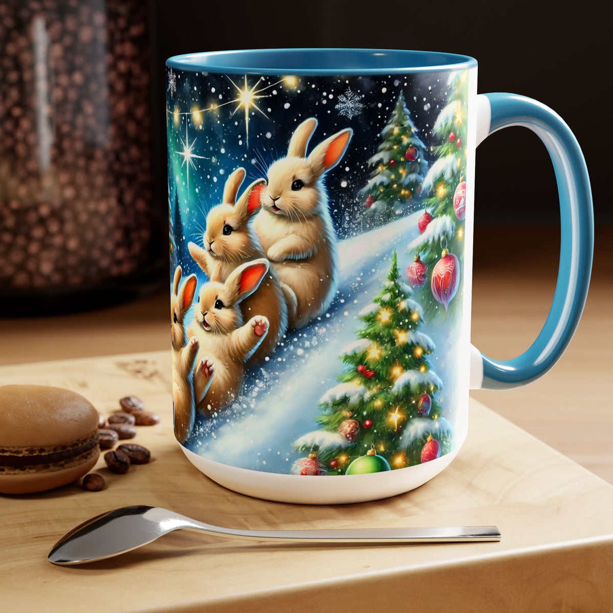 Christmas Bunny Mug, Bunny Holiday Mug, Bunny Coffee Cup, Winter Mug, Bunny Gifts, Merry Christmas Cup, Funny Coffee Mug, Kitchen Decor 15oz