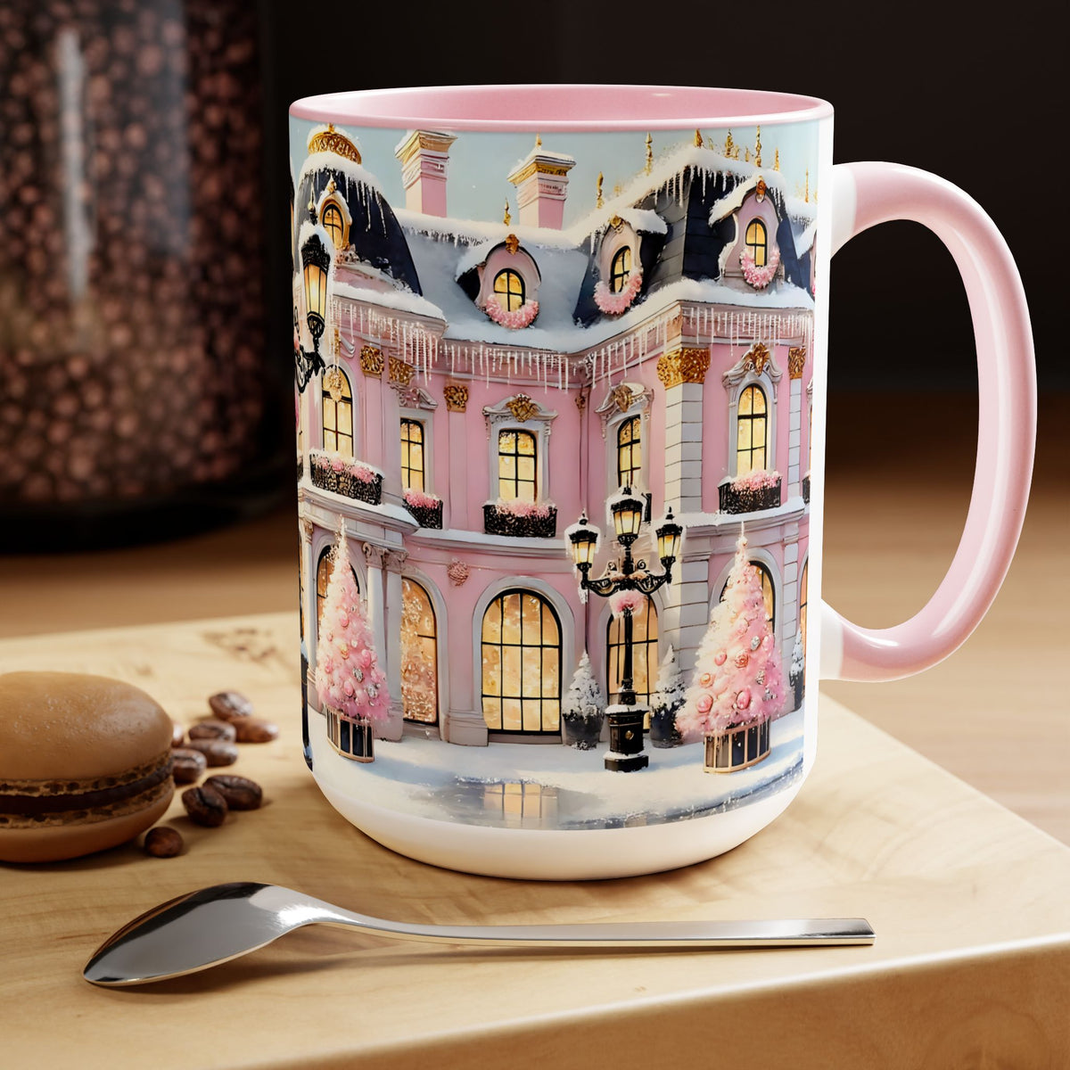 Pink Christmas Village Mug Christmas Movie Mug Christmas Coffee Mug Christmas Mug Aesthetic Mug Holiday Kitchen Decor Hot Coco Pink Mug 15oz
