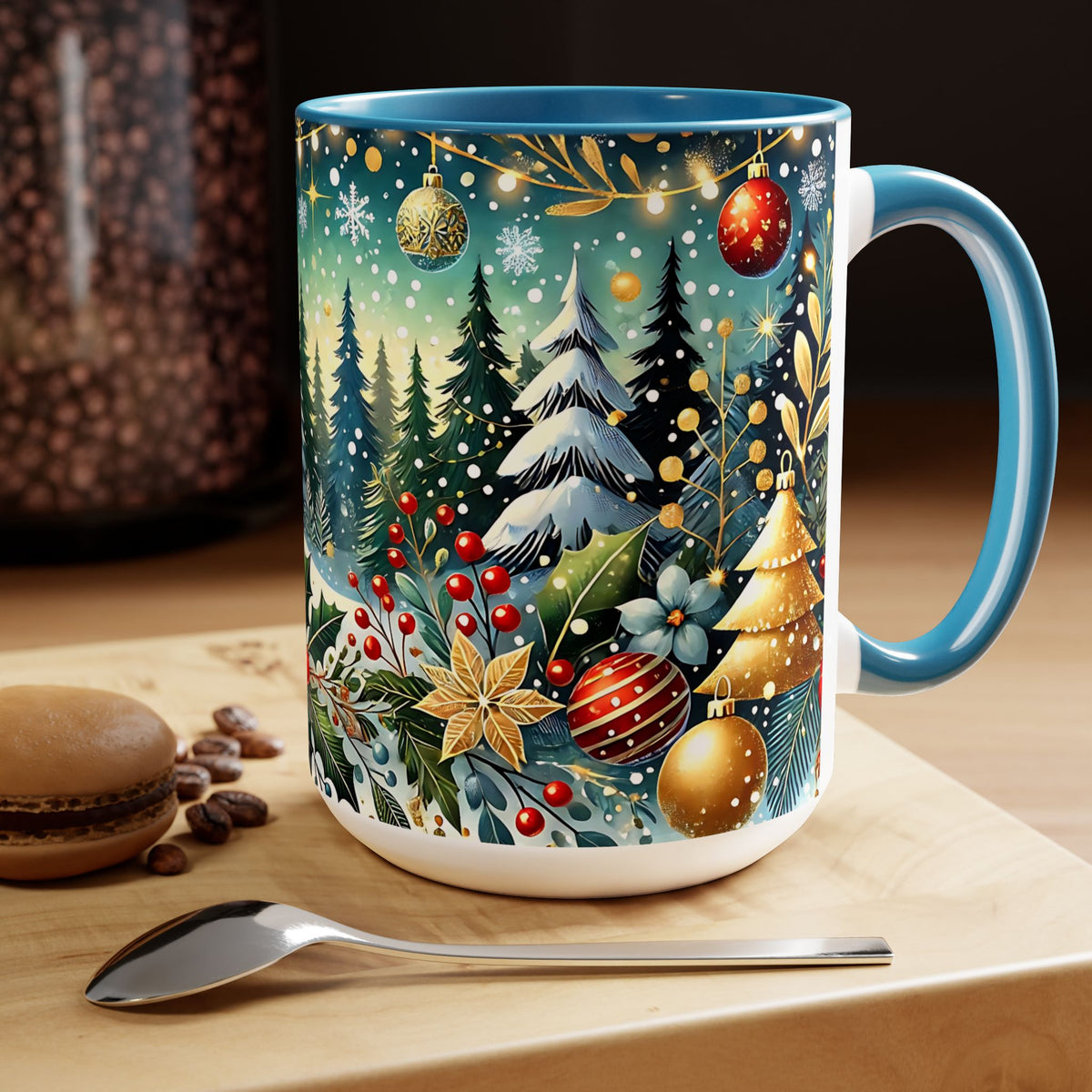 Festive Christmas Mug, Vintage Style Holiday Mug, Classic Christmas Tree Mug, Christmas Coffee Mug, Kitchen Decor Mug Forest Coffee Mug 15oz